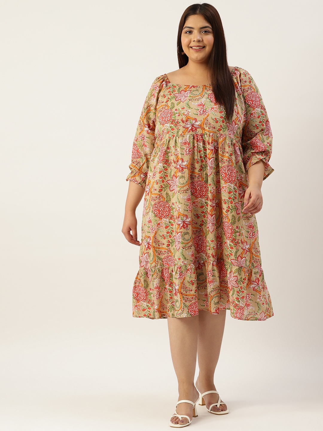 theRebelinme Plus Size Floral Print Puff Sleeves Sweetheart Neck Pure Cotton Midi Dress, Green
theRebelinme Plus Size Floral Print Puff Sleeves Sweetheart Neck Pure Cotton Midi Dress, Green