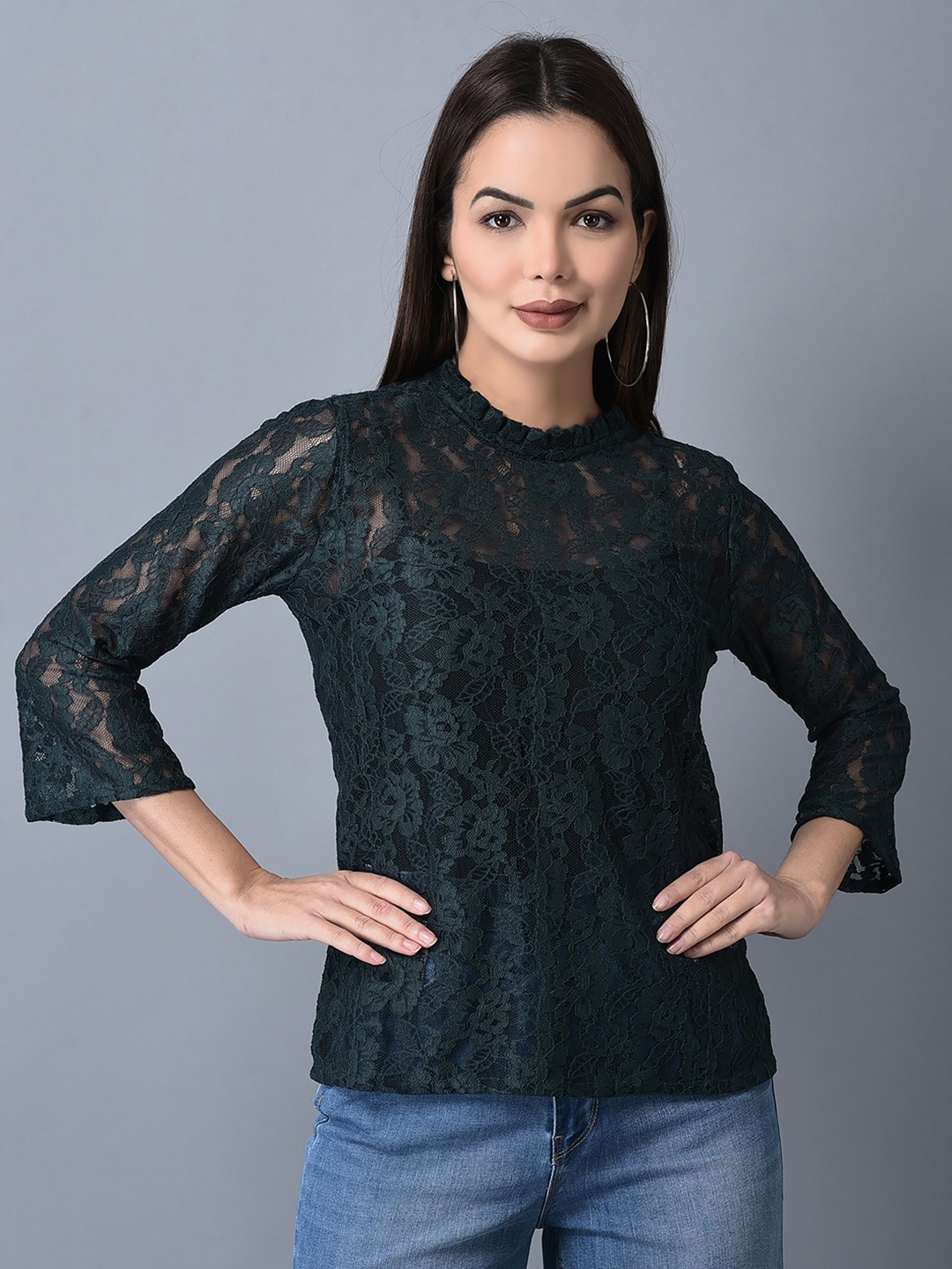 CANOE Self Design High Neck Top, Green