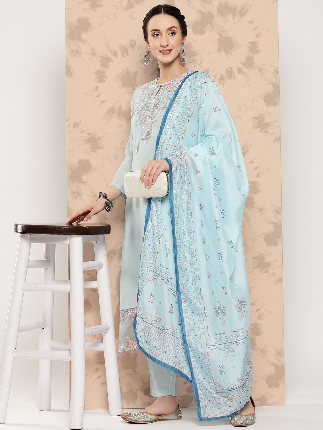 Yufta Women Blue Embroidered Regular Chikankari Pure Silk Kurta with Trousers & With Dupatta
Yufta Women Blue Embroidered Regular Chikankari Pure Silk Kurta with Trousers & With Dupatta