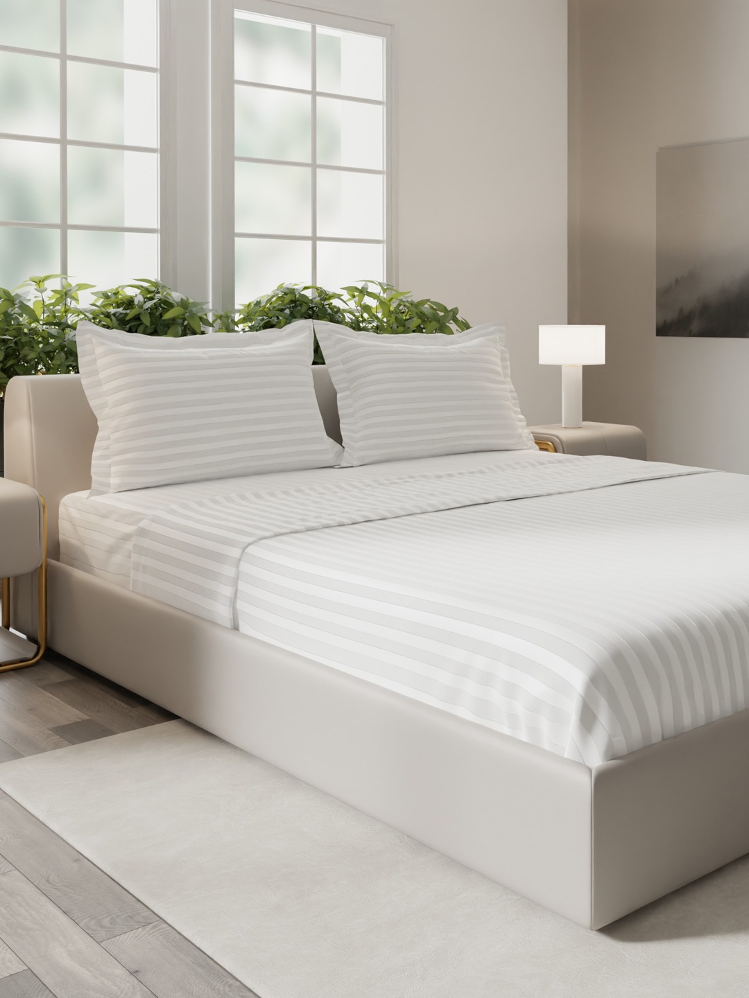 Stoa Paris Elegance Striped 210 TC Flat Cotton King Bedsheet With 2 Pillow Covers, White
Stoa Paris Elegance Striped 210 TC Flat Cotton King Bedsheet With 2 Pillow Covers, White