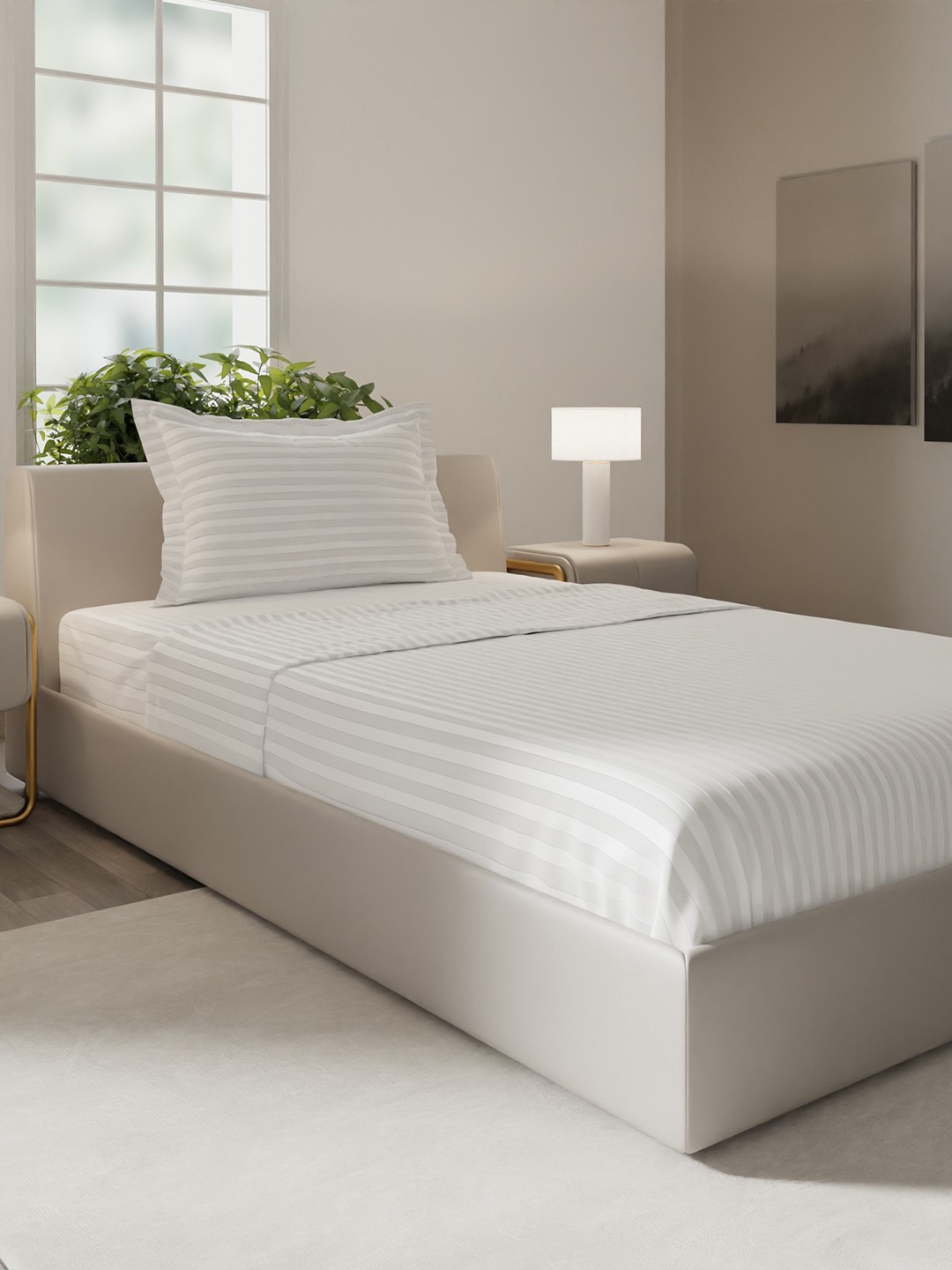 Stoa Paris Elegance White Grey 210 TC Flat Cotton Single Satin Bedsheet 1 Pillow Cover
Stoa Paris Elegance White Grey 210 TC Flat Cotton Single Satin Bedsheet 1 Pillow Cover