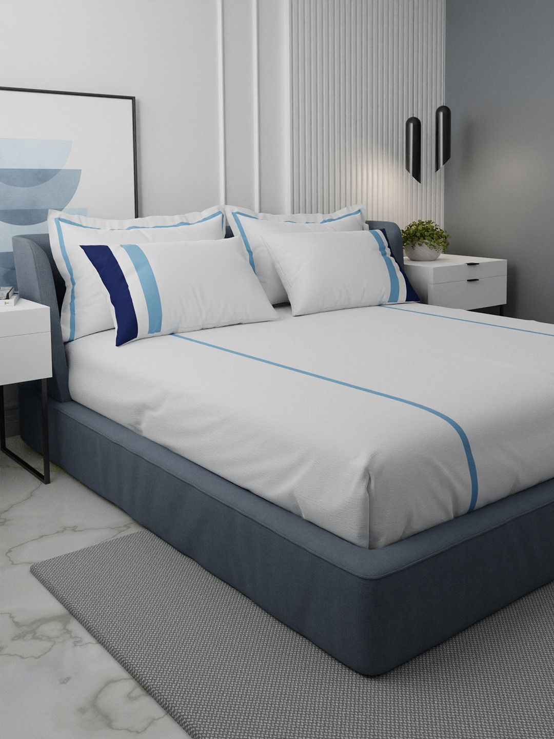 Stoa Paris Classique White & Blue 230 TC Flat Cotton King Bedsheet with 4 Pillow Covers
Stoa Paris Classique White & Blue 230 TC Flat Cotton King Bedsheet with 4 Pillow Covers