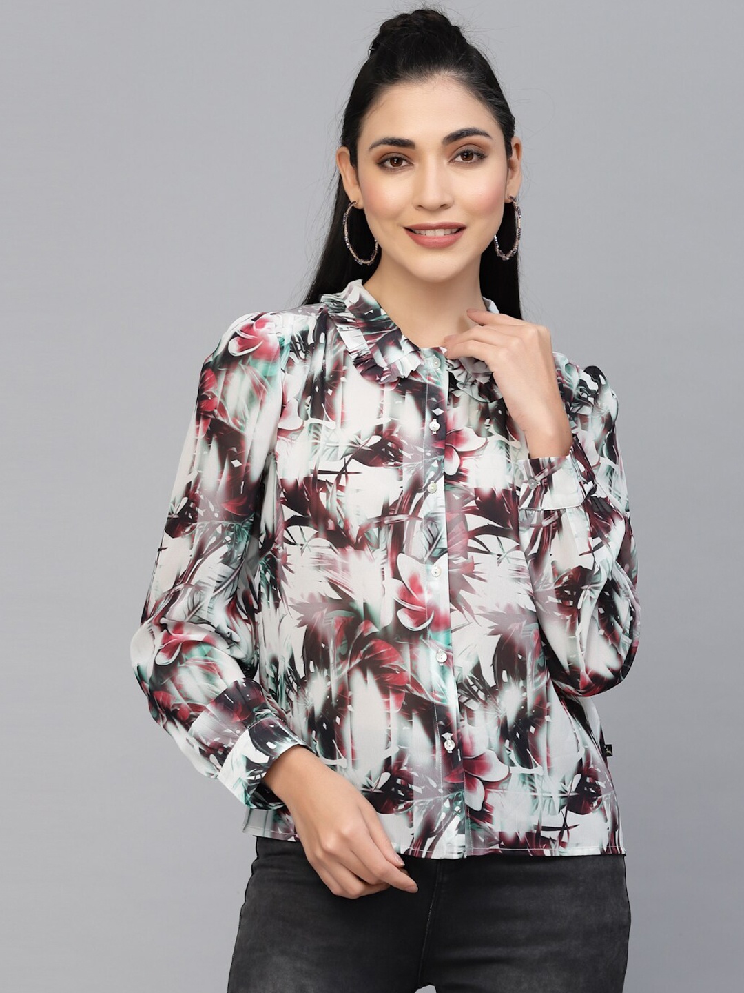 VALBONE Floral Printed Comfort Casual Shirt, White