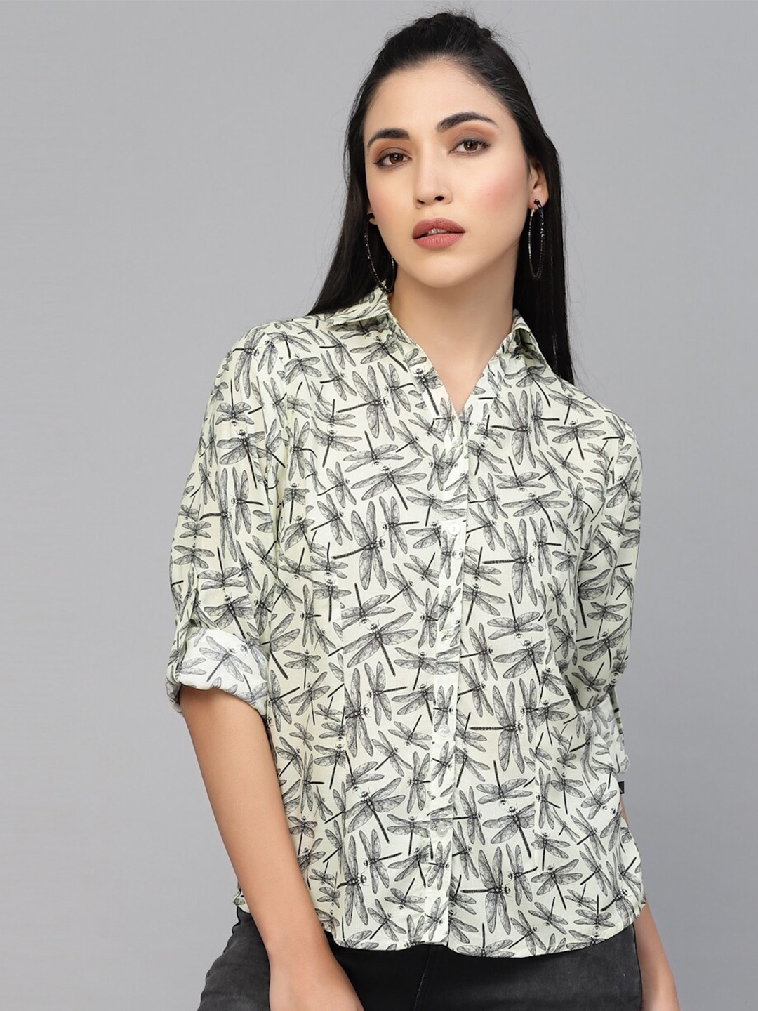 VALBONE Conversational Printed Comfort Casual Shirt, Cream