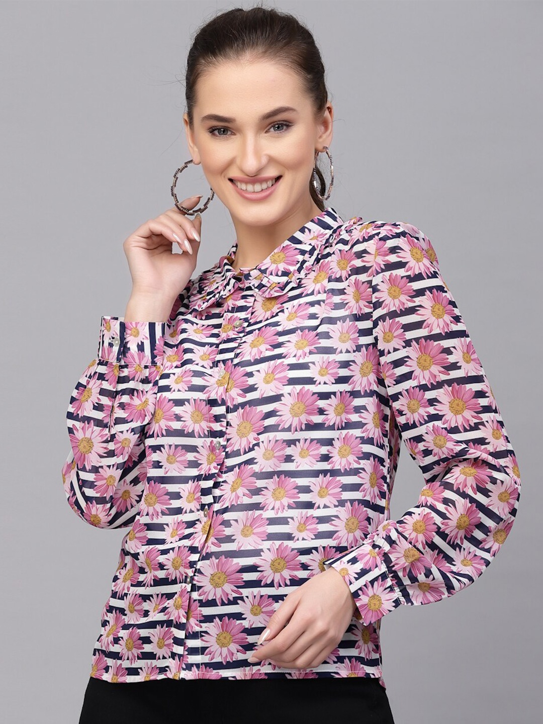 VALBONE Comfort Floral Printed Casual Shirt, Pink