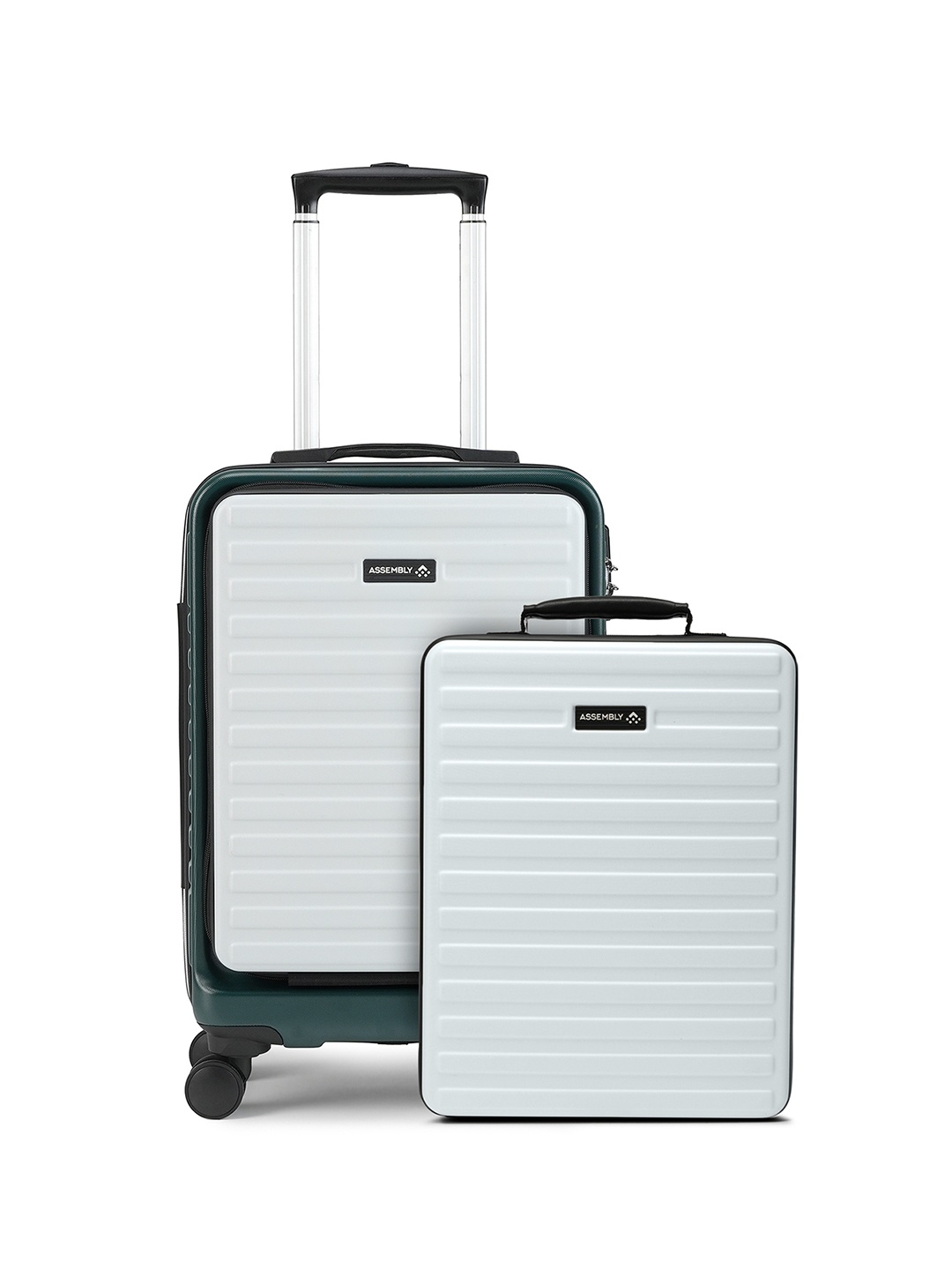 Assembly White & Green Hard Sided Cabin Trolley Bag with Hard Shell Laptop Backpack- 40 L
Assembly White & Green Hard Sided Cabin Trolley Bag with Hard Shell Laptop Backpack- 40 L
