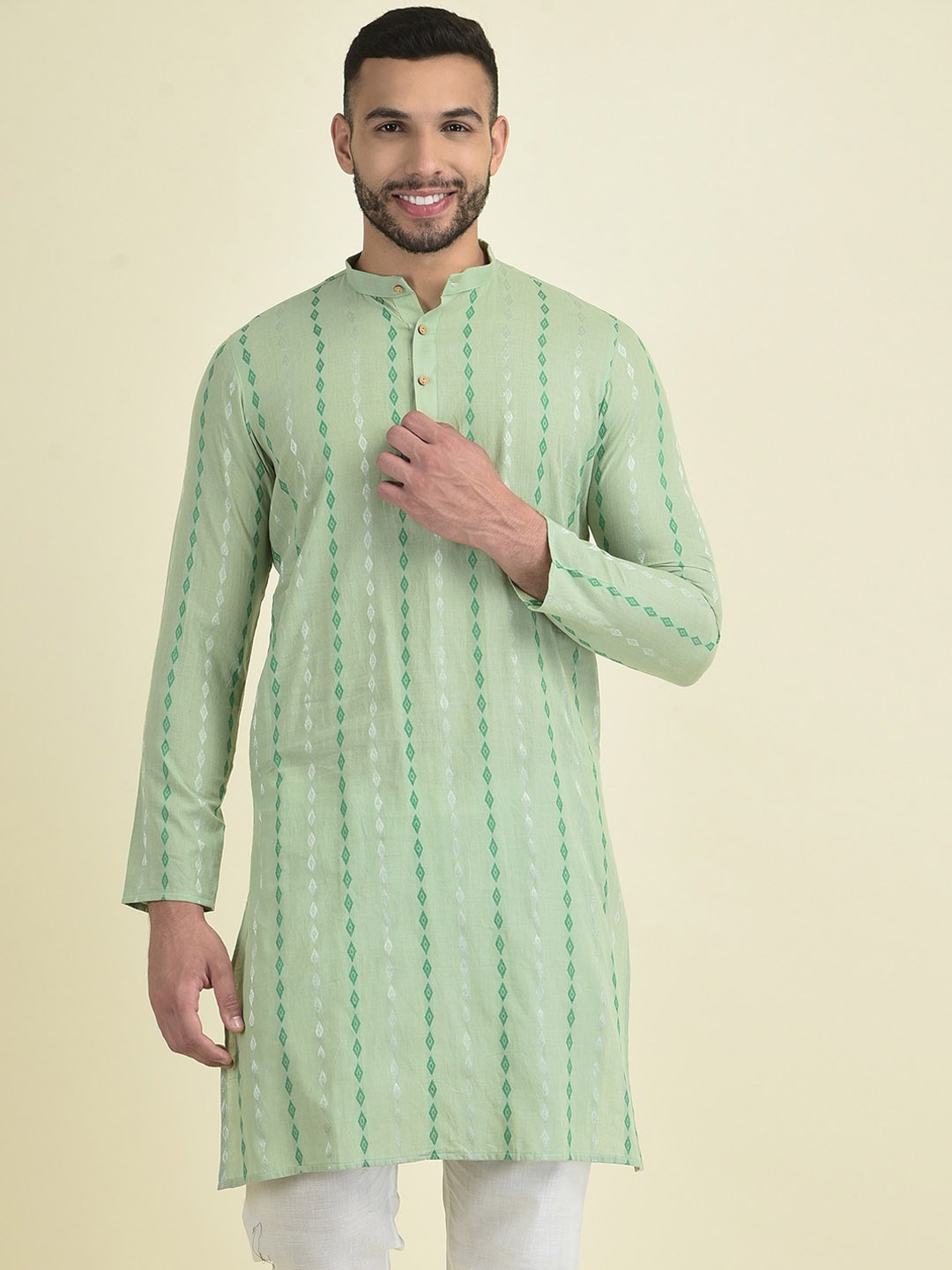 DEYANN Band Collar Striped Woven Design Thread Work Jacquard Cotton Straight Kurta, Green
DEYANN Band Collar Striped Woven Design Thread Work Jacquard Cotton Straight Kurta, Green
