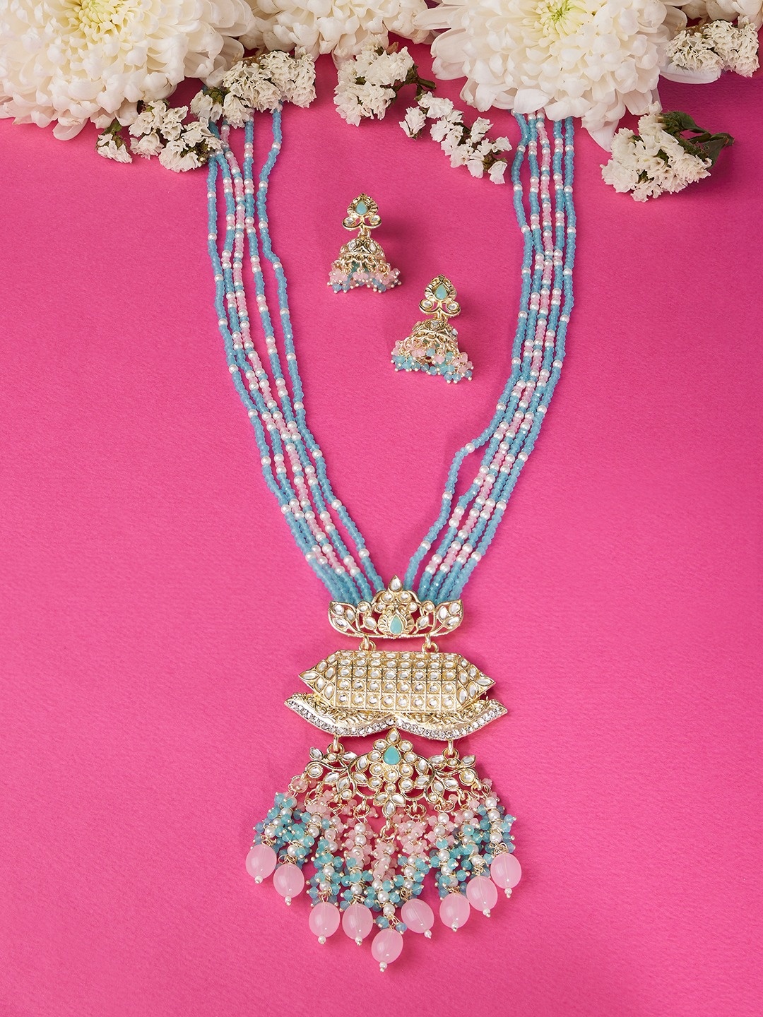Zaveri Pearls Gold-Plated Stone-Studded & Pearl Beaded Jewellery Set, Turquoise blue
Zaveri Pearls Gold-Plated Stone-Studded & Pearl Beaded Jewellery Set, Turquoise blue