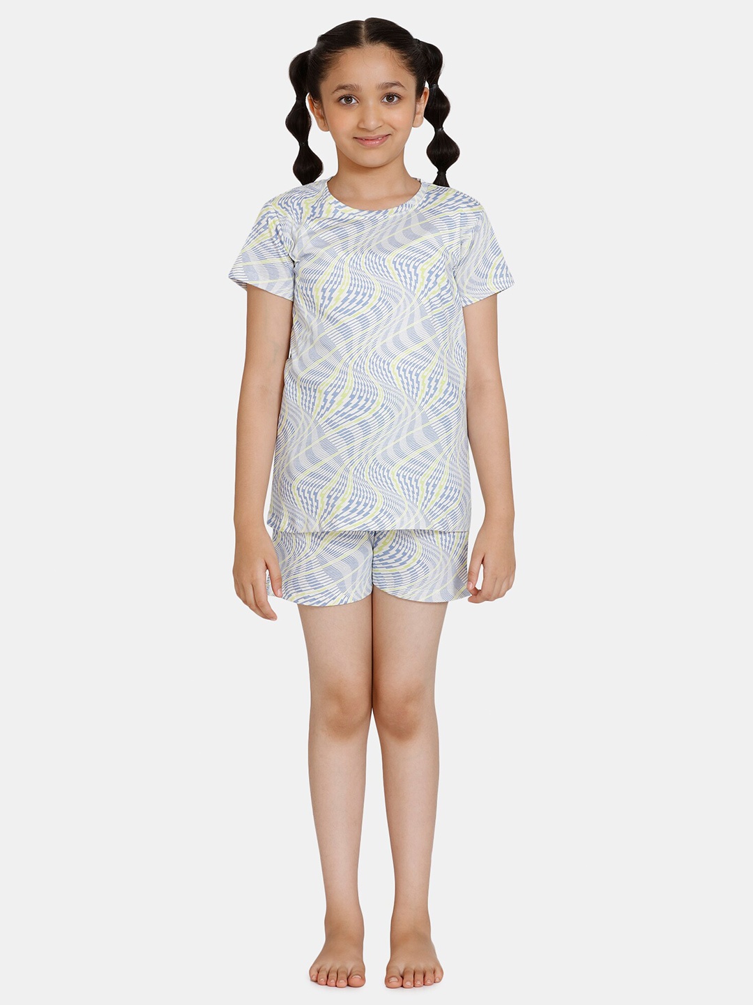Zivame Girls Printed Pure Cotton Night Suit, Blue