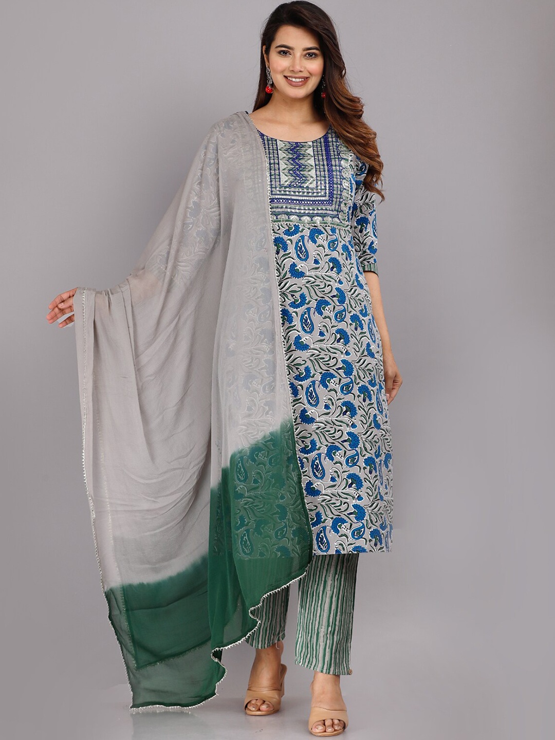 KALINI Ethnic Motifs Printed Gotta Patti Pure Cotton Kurta with Trousers & With Dupatta, Grey
KALINI Ethnic Motifs Printed Gotta Patti Pure Cotton Kurta with Trousers & With Dupatta, Grey