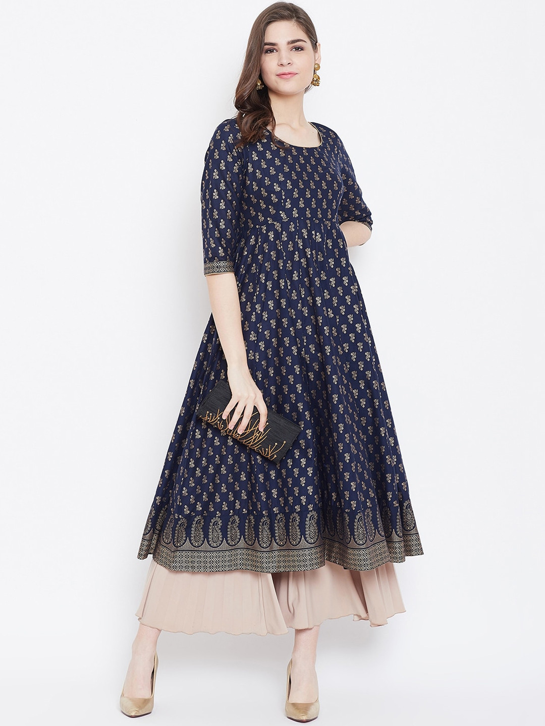 Poshak Hub Ethnic Motifs Foil Printed Anarkali Kurta, Navy blue
Poshak Hub Ethnic Motifs Foil Printed Anarkali Kurta, Navy blue