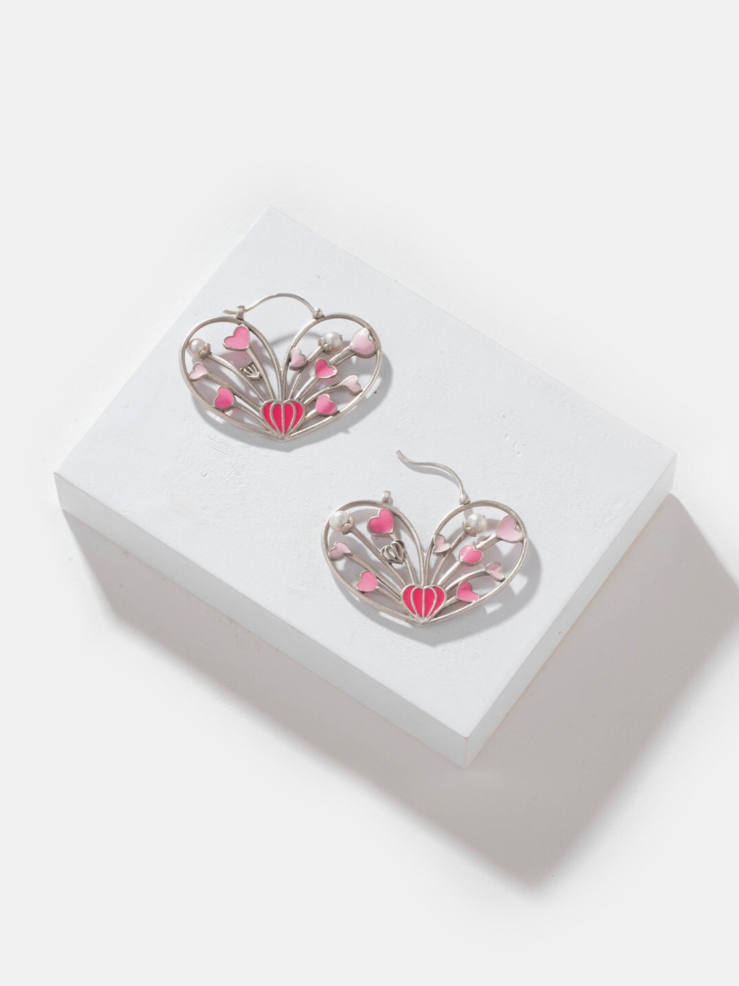 SHAYA Silver Plated Hear Shaped Pearl Studded Oxidized Sterling Silver Drop Earrings, Pink
SHAYA Silver Plated Hear Shaped Pearl Studded Oxidized Sterling Silver Drop Earrings, Pink