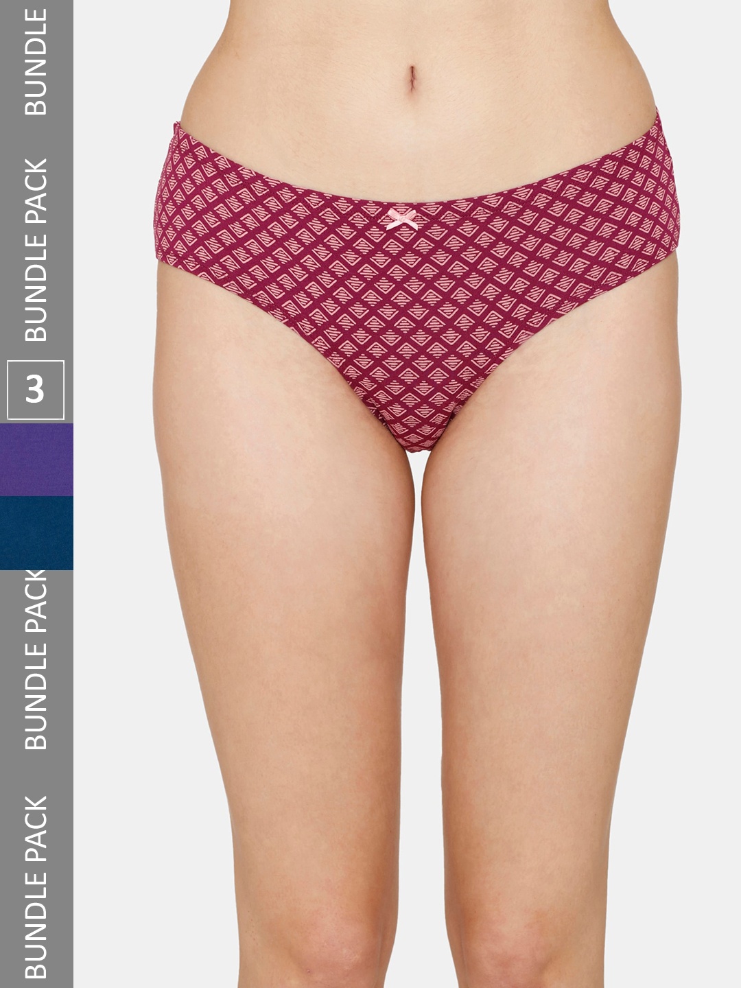 Zivame Women Pack Of 3 Mid-Rise Assorted Pure Cotton Bikini Briefs