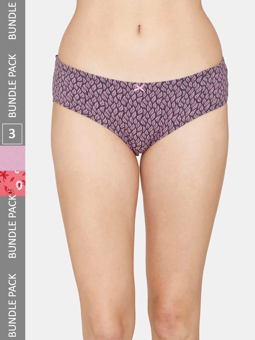 Zivame Women Pack Of 3 Low-Rise Assorted Pure Cotton Hipster Briefs