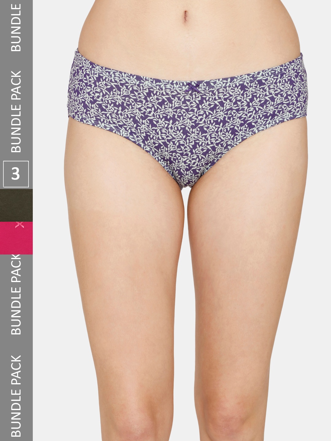 Zivame Women Pack Of 3 Mid-Rise Assorted Pure Cotton Hipster Briefs