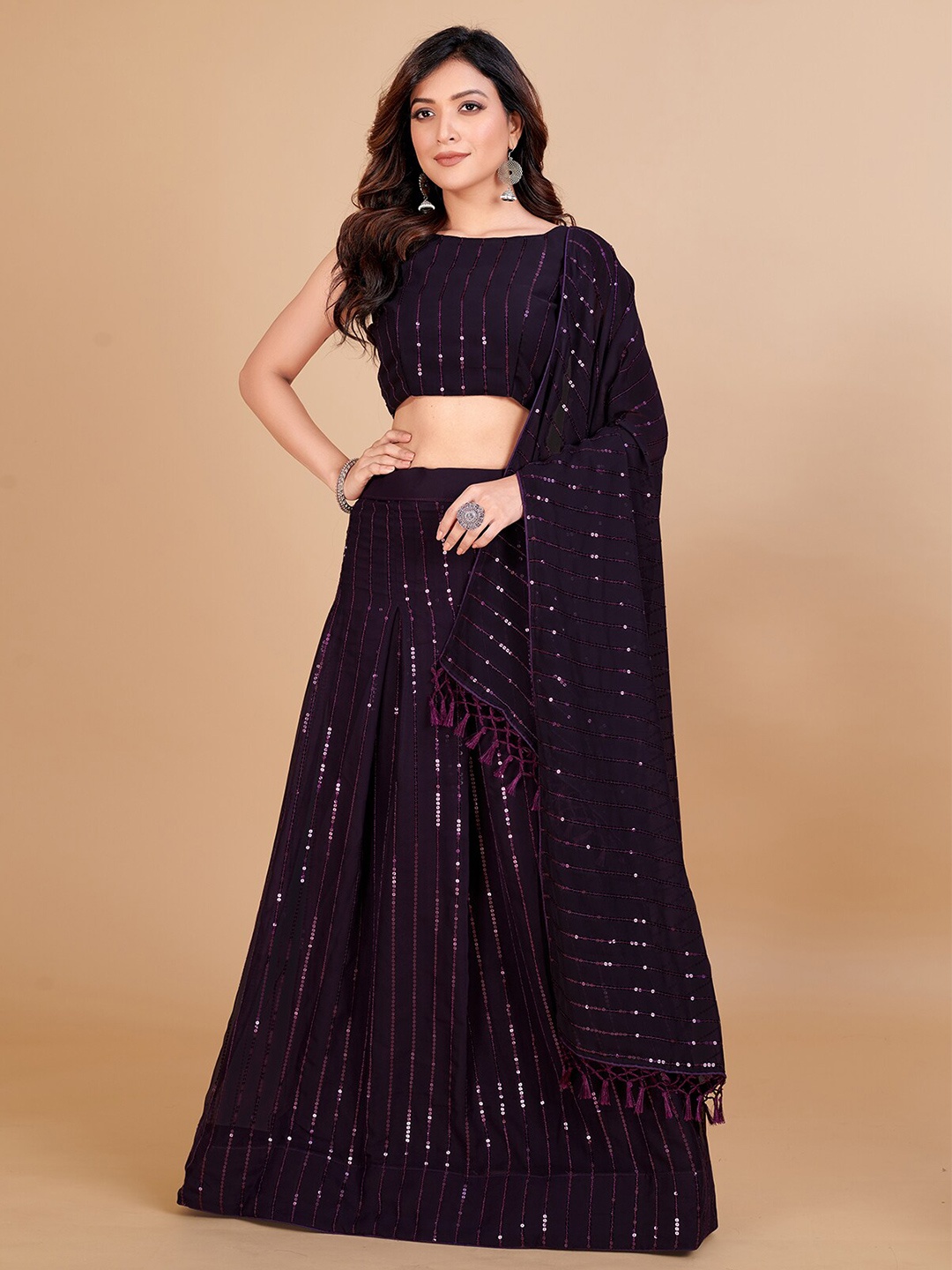 Mitera Embroidered Sequinned Semi-Stitched Lehenga & Unstitched Blouse With Dupatta, Purple
Mitera Embroidered Sequinned Semi-Stitched Lehenga & Unstitched Blouse With Dupatta, Purple