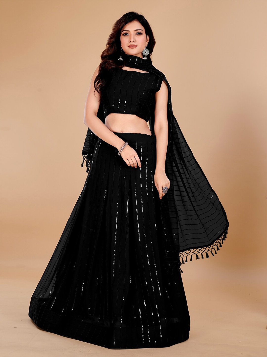 Mitera Embroidered Sequinned Semi-Stitched Lehenga & Unstitched Blouse With Dupatta, Black
Mitera Embroidered Sequinned Semi-Stitched Lehenga & Unstitched Blouse With Dupatta, Black