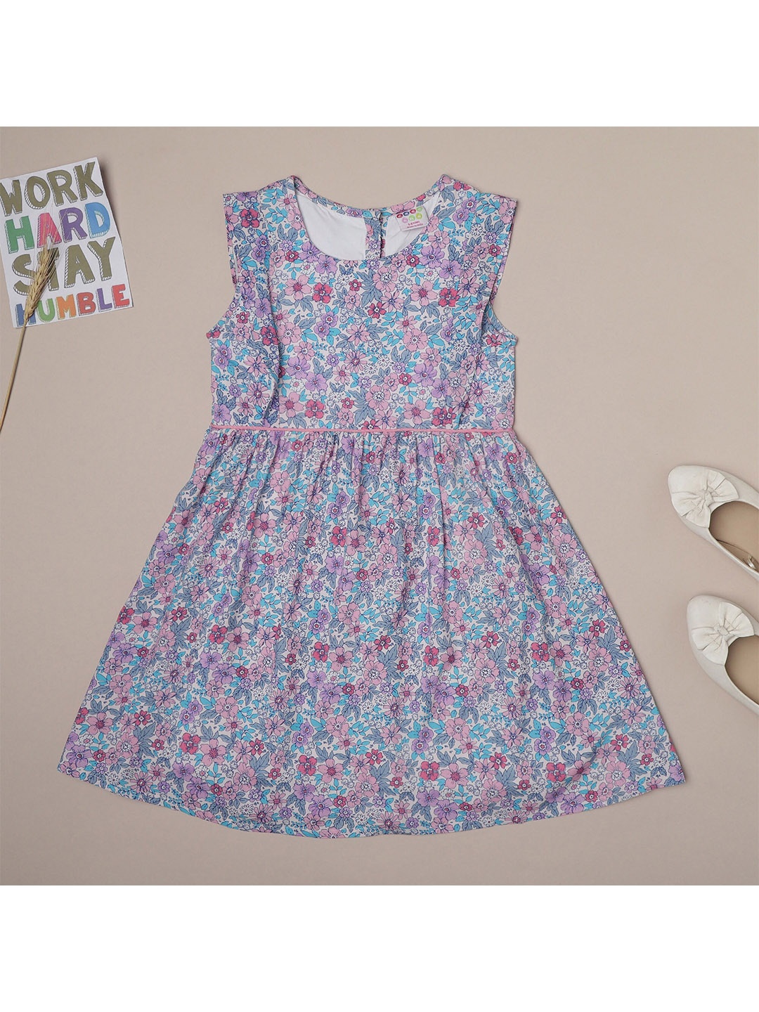 ZION Girls Floral Printed Ruffled Fit & Flare Dress, Lavender