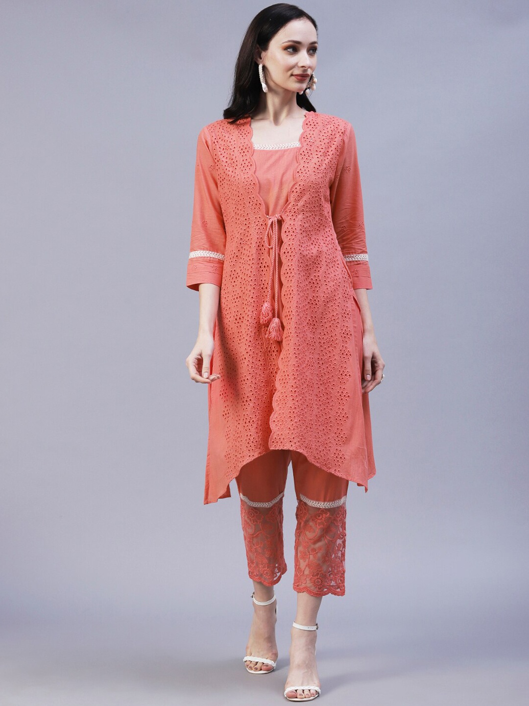 FASHOR Ethnic Motifs Self Design Layered Pure Cotton Straight Kurta with Trousers, Coral
FASHOR Ethnic Motifs Self Design Layered Pure Cotton Straight Kurta with Trousers, Coral
