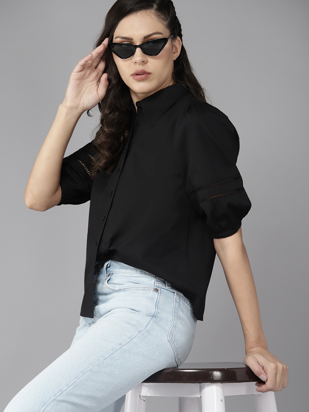 The Roadster Lifestyle Co. Women Lace Detail Puff Sleeves Pure Cotton Casual Shirt, Black
The Roadster Lifestyle Co. Women Lace Detail Puff Sleeves Pure Cotton Casual Shirt, Black