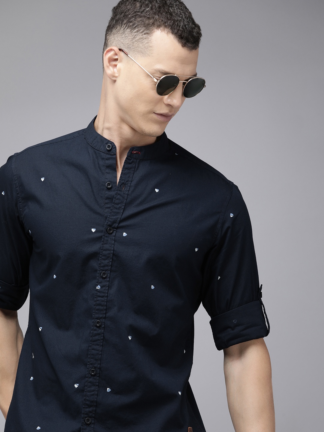 The Roadster Life Co. Pure Cotton Geometric Printed Band Collar Casual Shirt, Navy blue
The Roadster Life Co. Pure Cotton Geometric Printed Band Collar Casual Shirt, Navy blue