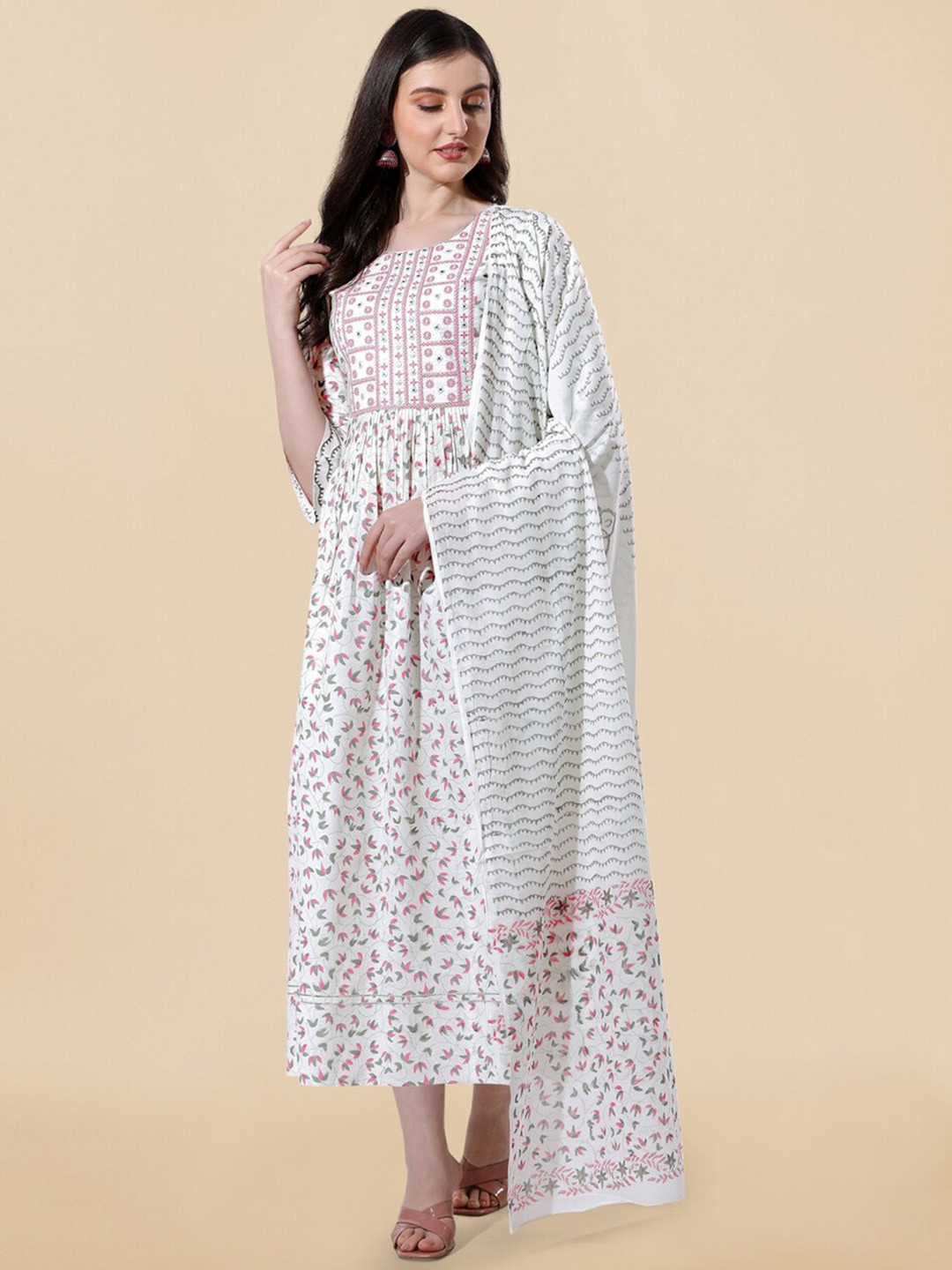 KALINI Floral Printed Pure Cotton Ethnic Dress With Dupatta, White
KALINI Floral Printed Pure Cotton Ethnic Dress With Dupatta, White