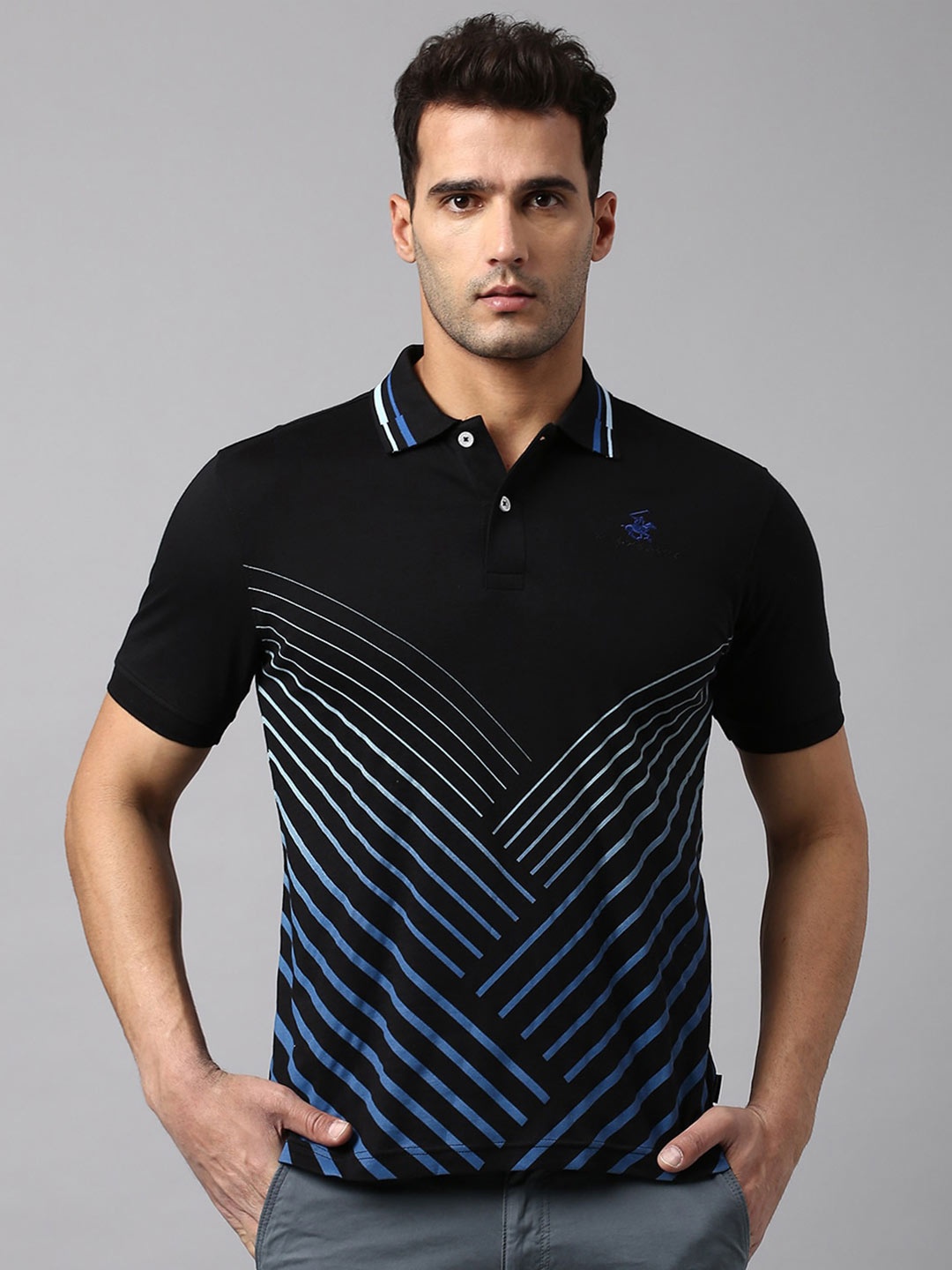 Beverly Hills Polo Club Polo Collar Striped Printed Pure Cotton T-shirt, Black
Beverly Hills Polo Club Polo Collar Striped Printed Pure Cotton T-shirt, Black