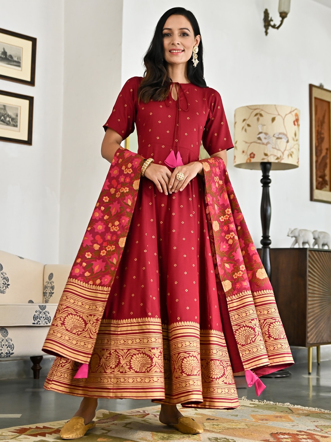 Rustorange Ethnic Motifs Printed A-Line Maxi Ethnic Dress With Dupatta, Maroon
Rustorange Ethnic Motifs Printed A-Line Maxi Ethnic Dress With Dupatta, Maroon