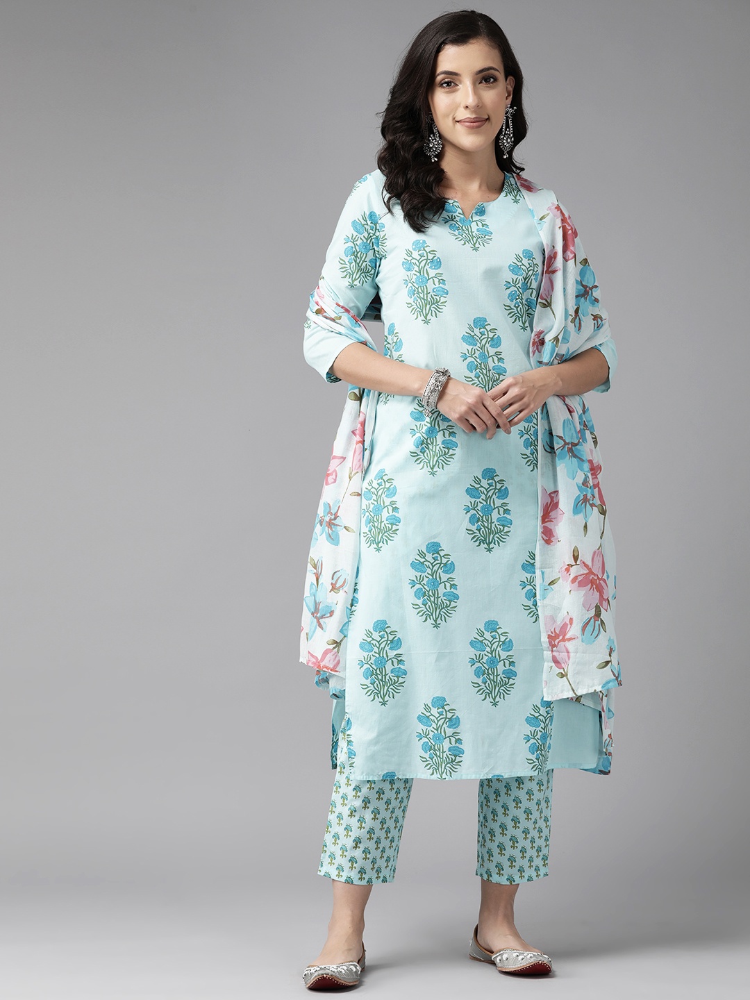 Prakrti Floral Printed Pure Cotton Kurta with Palazzos & With Dupatta, Turquoise blue
Prakrti Floral Printed Pure Cotton Kurta with Palazzos & With Dupatta, Turquoise blue