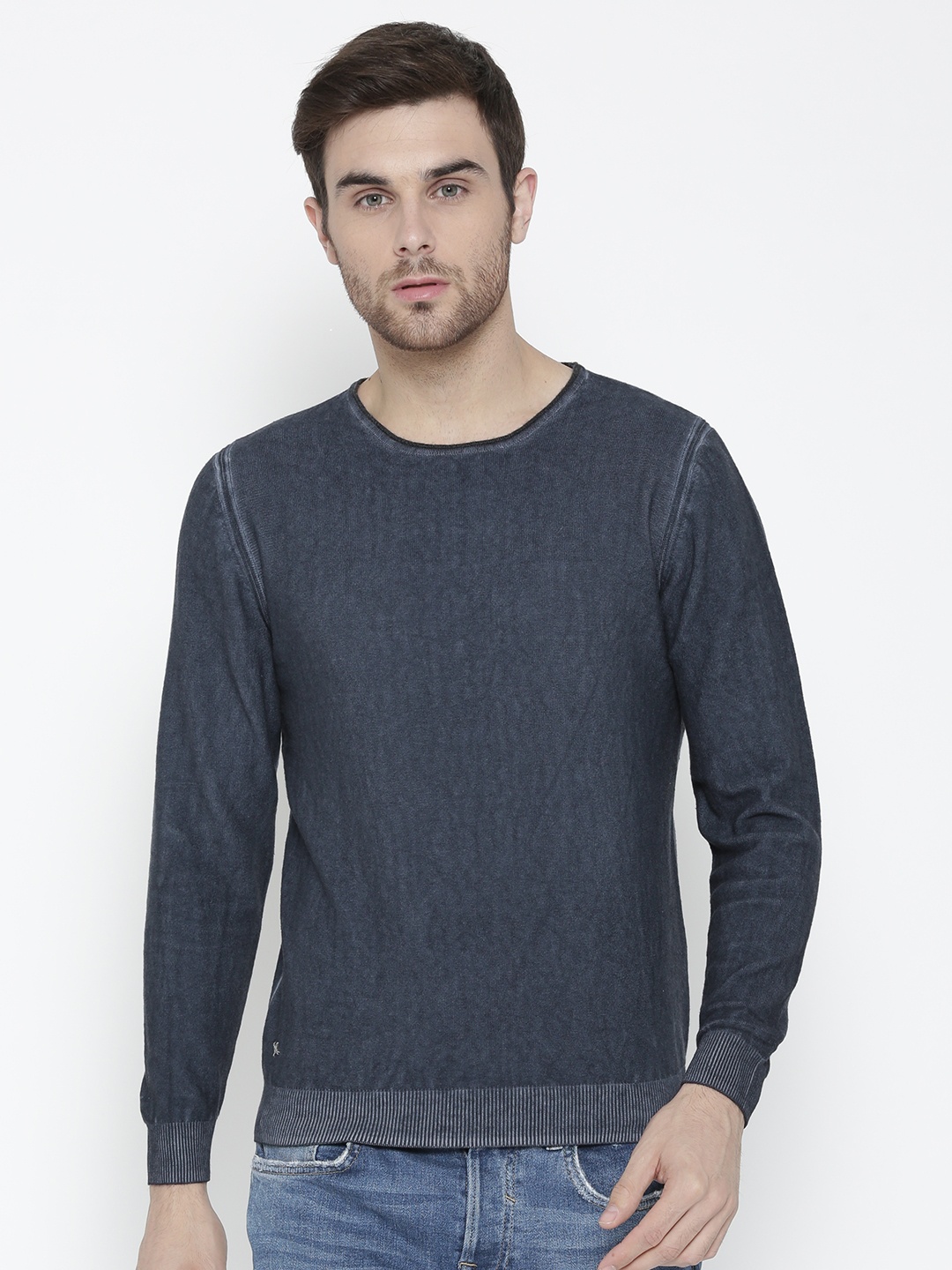 Ed Hardy Men Navy Blue Solid Sweater