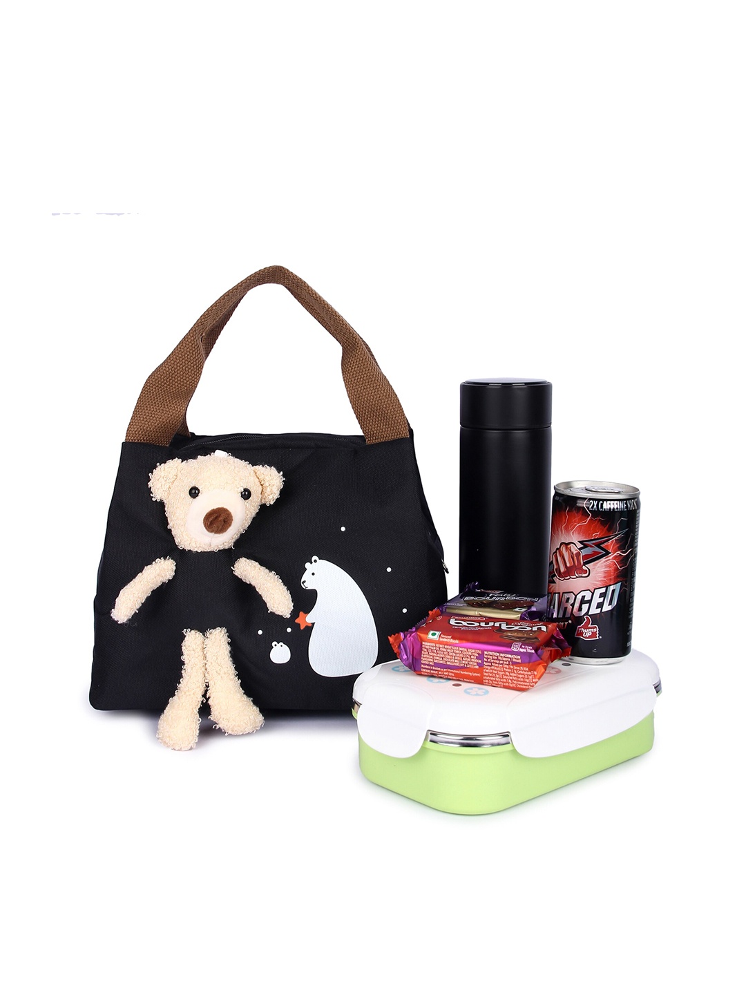 Instabuyz Teady Bear Embellished & Lemonade Printed Cotton Insulated Lunch Bag, Black
Instabuyz Teady Bear Embellished & Lemonade Printed Cotton Insulated Lunch Bag, Black