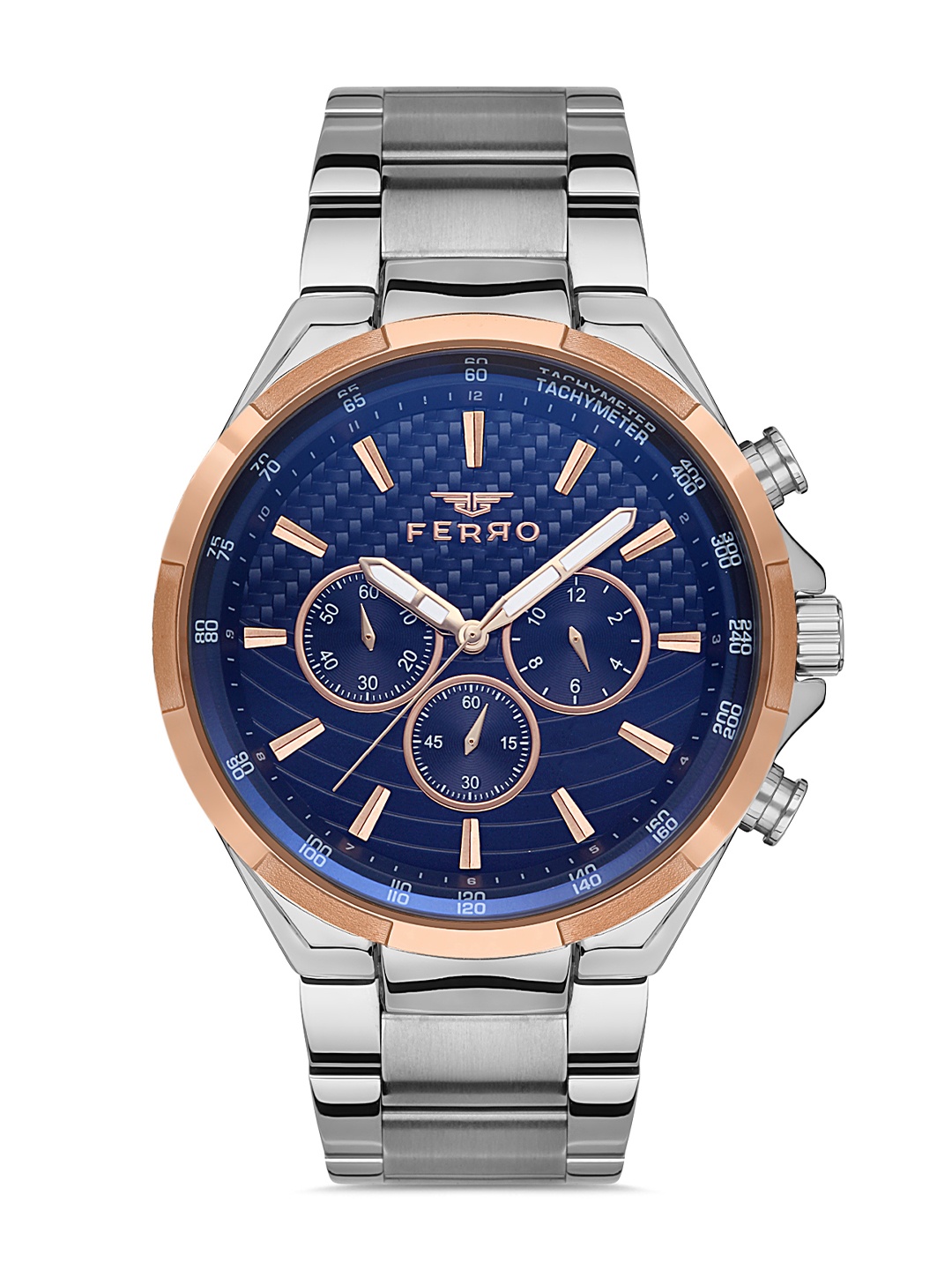 Ferro Men Brass Dial & Stainless Steel Bracelet Style Straps Analogue Multi Function Watch, Navy blue
Ferro Men Brass Dial & Stainless Steel Bracelet Style Straps Analogue Multi Function Watch, Navy blue