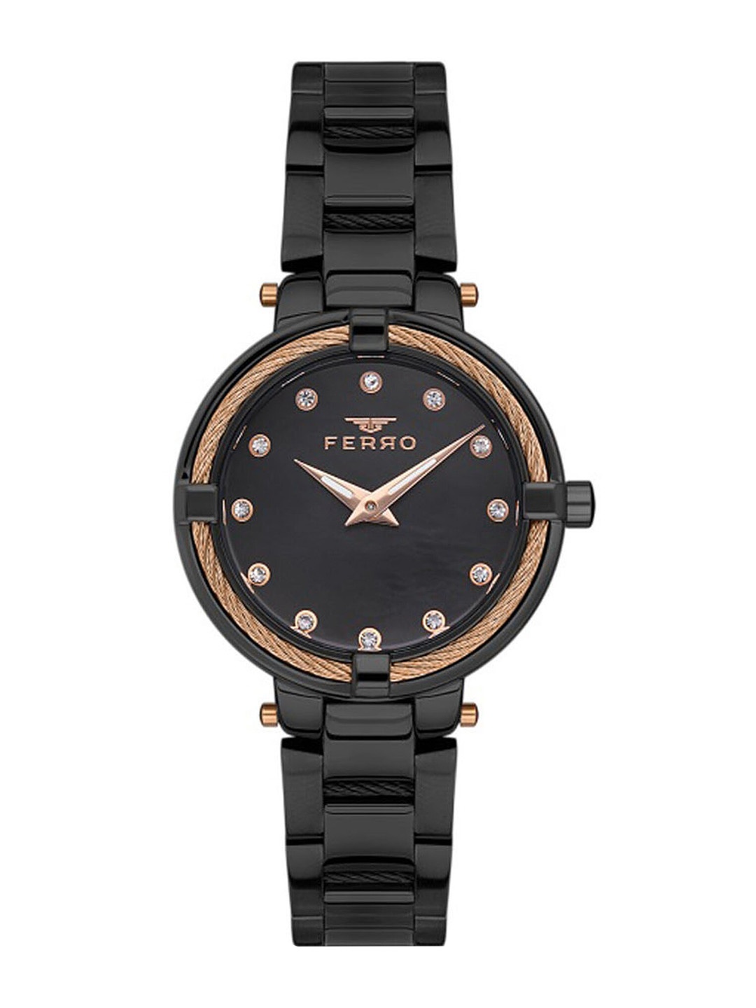 Ferro Women Embellished Stainless Steel Bracelet Style Straps Analogue Watch F40097A, Black
Ferro Women Embellished Stainless Steel Bracelet Style Straps Analogue Watch F40097A, Black