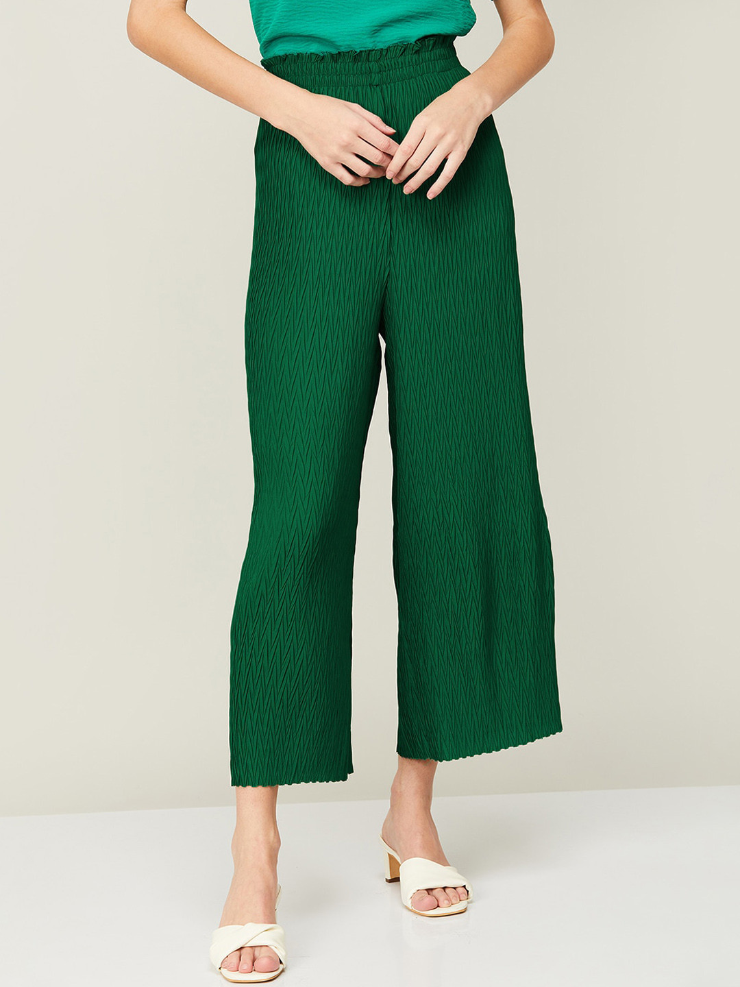 CODE by Lifestyle Women High Rise Cropped Parallel Trousers, Green 
CODE by Lifestyle Women High Rise Cropped Parallel Trousers, Green