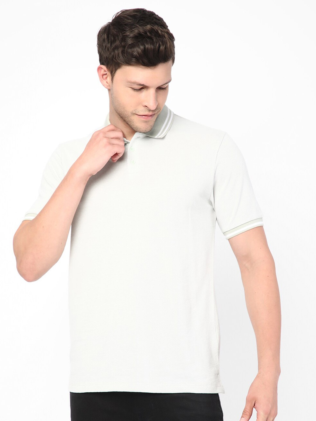 R&B Polo Collar Cotton T-shirt, Green