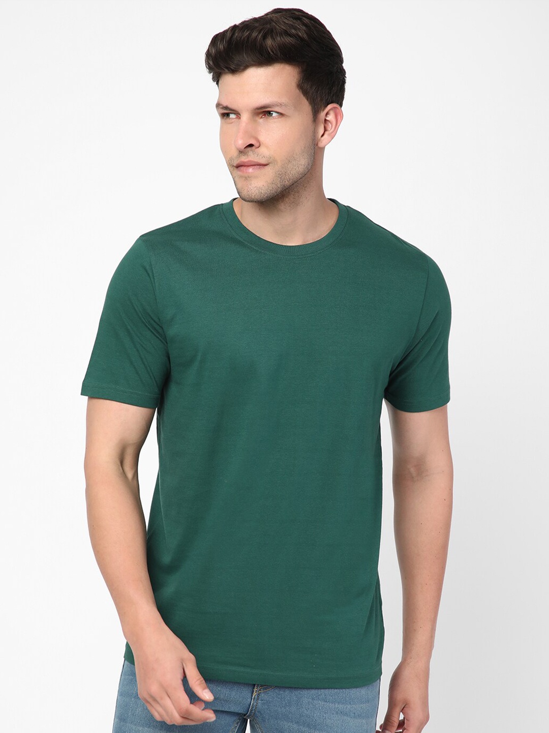 R&B Round Neck Cotton T-shirt, Green