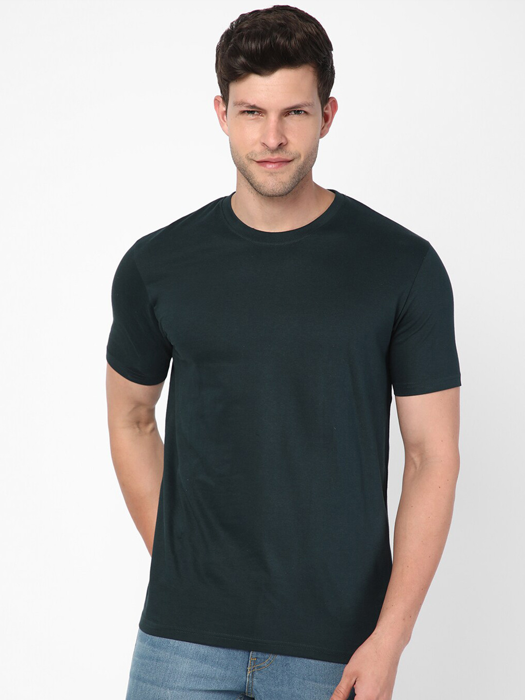 R&B Round Neck Short Sleeves Cotton T-shirt, Green
R&B Round Neck Short Sleeves Cotton T-shirt, Green