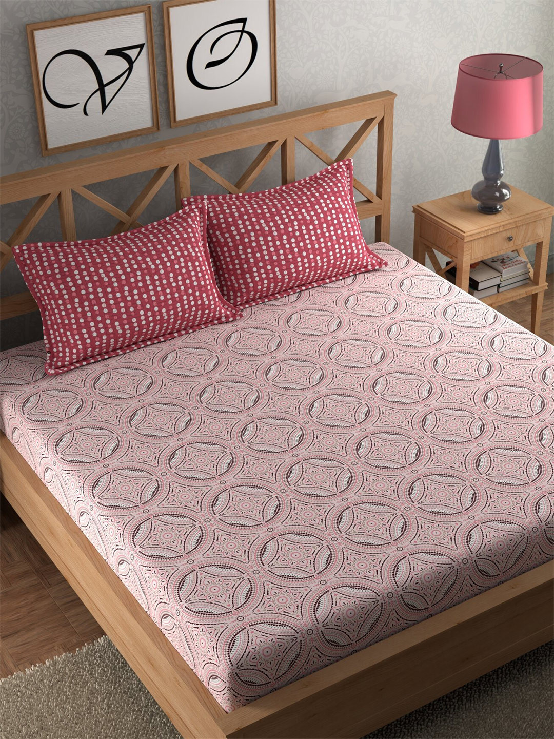 CHHAVI INDIA Pink & White Ethnic Motifs 210 TC Flat Queen Bedsheet With 2 Pillow Covers
CHHAVI INDIA Pink & White Ethnic Motifs 210 TC Flat Queen Bedsheet With 2 Pillow Covers