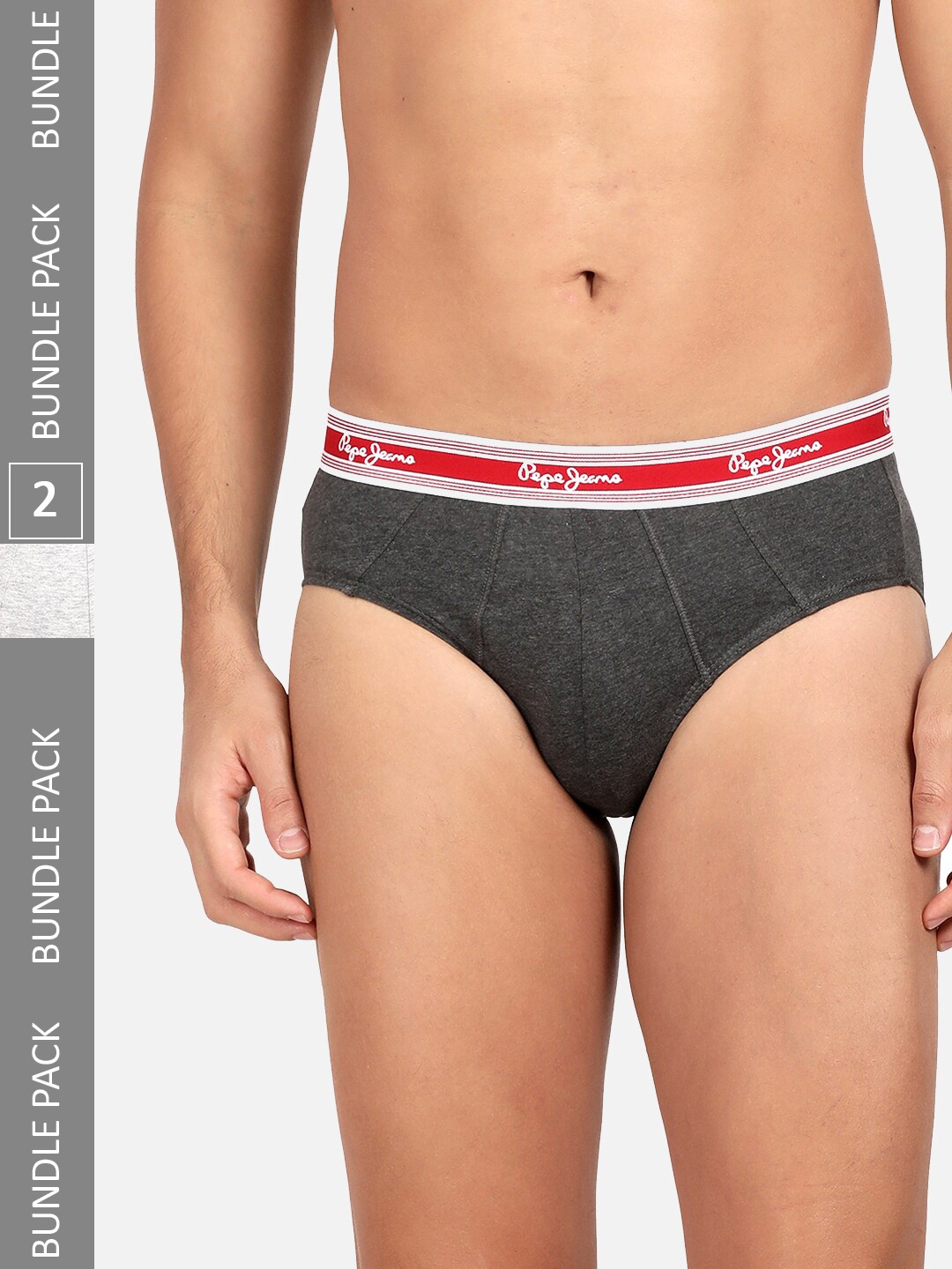 Pepe Jeans Men Pack Of 2 Brand Logo Printed Low-Rise Outer Elastic Cotton Hipster Briefs, Grey melange
Pepe Jeans Men Pack Of 2 Brand Logo Printed Low-Rise Outer Elastic Cotton Hipster Briefs, Grey melange