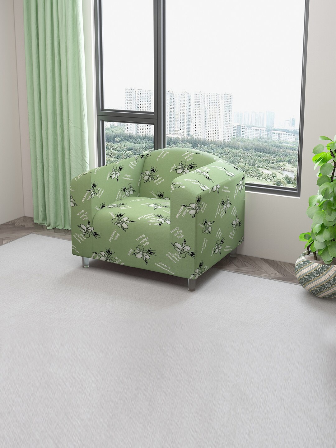 DREAM CARE Green & White Printed Stretchable 1-Seater Sofa Cover With Anti Slip Foam Sticks
DREAM CARE Green & White Printed Stretchable 1-Seater Sofa Cover With Anti Slip Foam Sticks