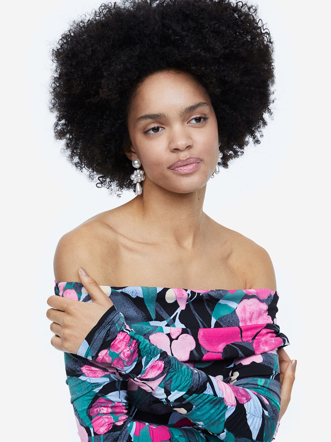 H&M Draped Off-The-Shoulder Top, Green