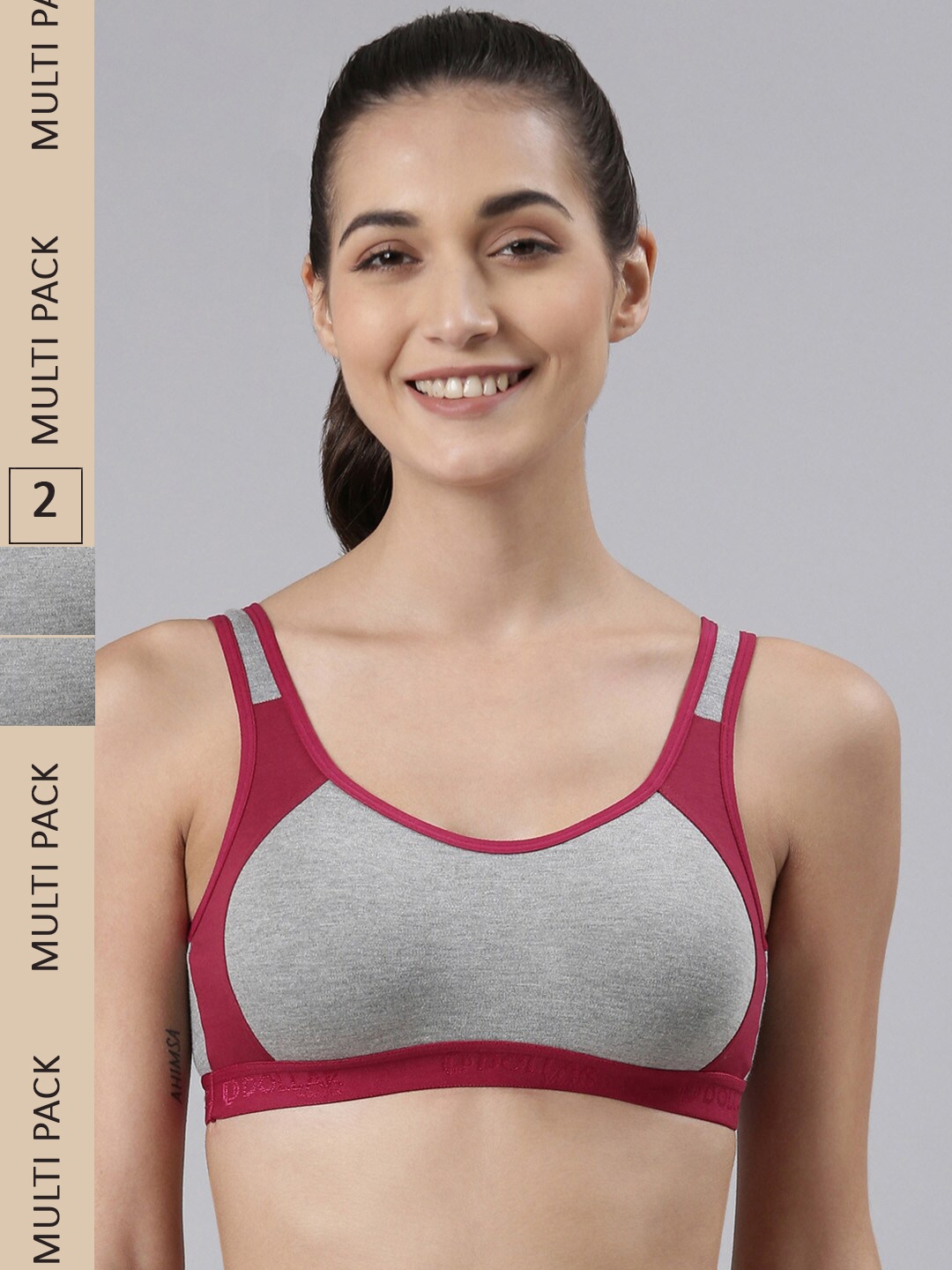 Dollar Missy Pack of 2 Cotton Wire-Free Moulded Sports Bra DSP-3001-R3-CGM-PO2, Grey melange
Dollar Missy Pack of 2 Cotton Wire-Free Moulded Sports Bra DSP-3001-R3-CGM-PO2, Grey melange