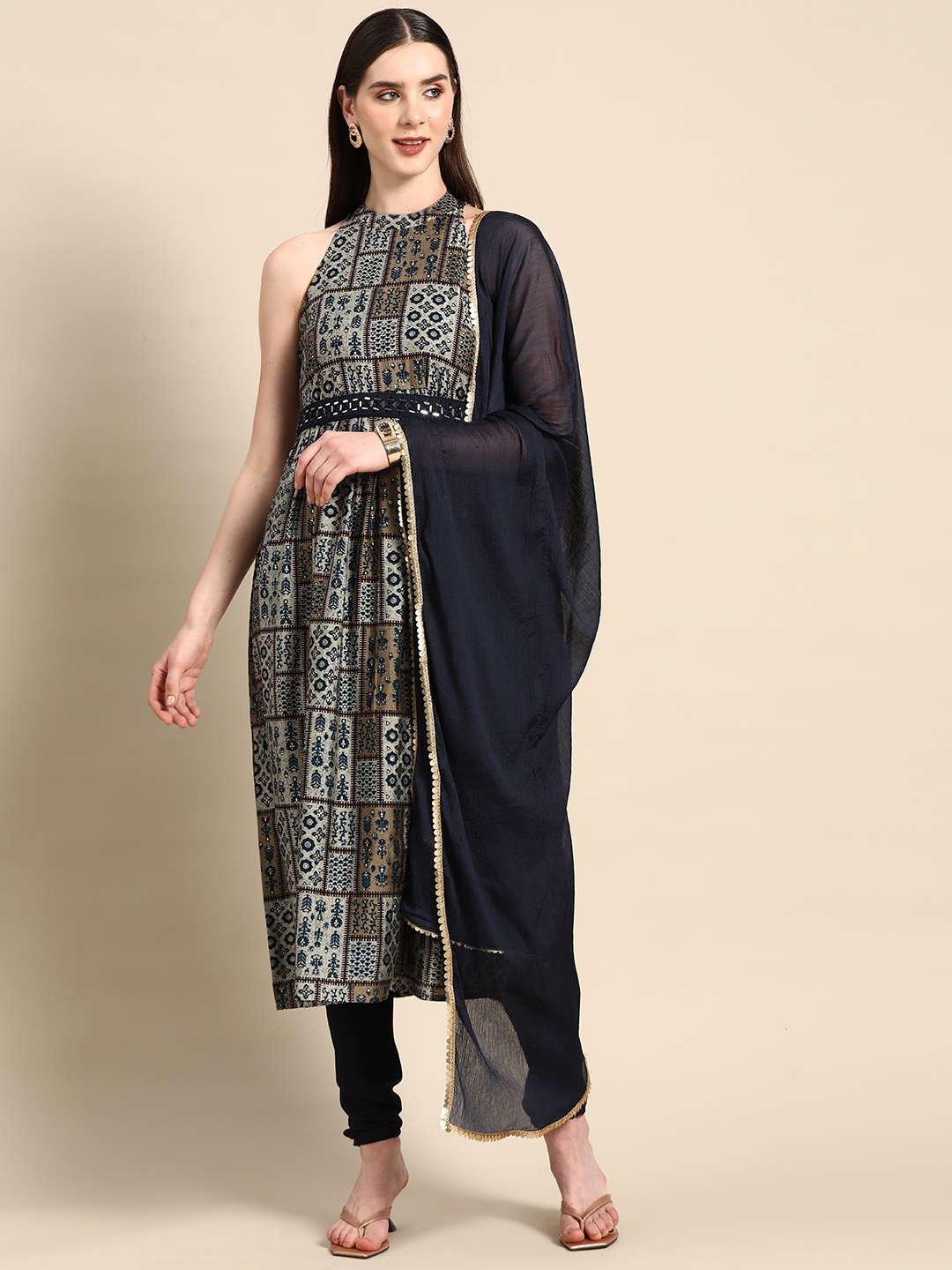 Anouk Ethnic Motifs Printed Pleated Mirror Work Kurta with Palazzos & With Dupatta, Grey
Anouk Ethnic Motifs Printed Pleated Mirror Work Kurta with Palazzos & With Dupatta, Grey