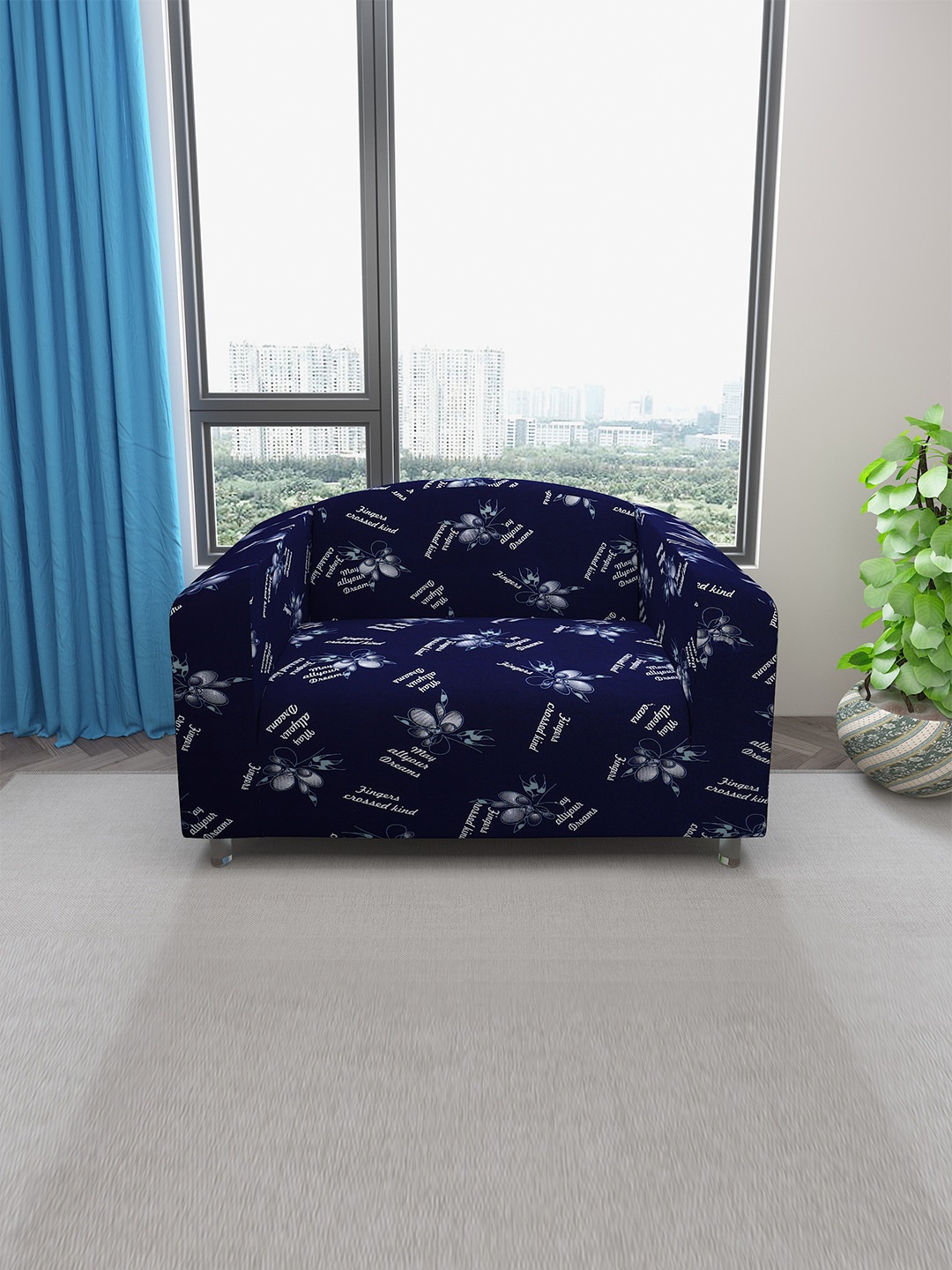 DREAM CARE Navy Blue Typography Printed Stretchable 2-Seater Sofa Cover With Anti Slip Foam Sticks
DREAM CARE Navy Blue Typography Printed Stretchable 2-Seater Sofa Cover With Anti Slip Foam Sticks