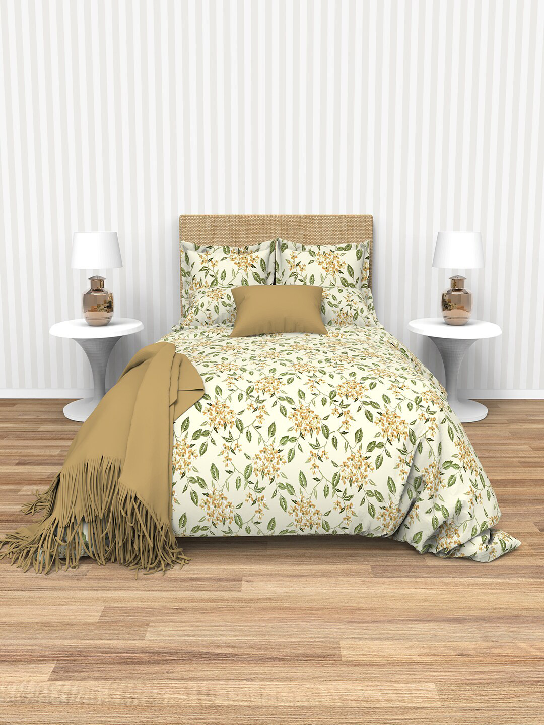 THE WHITE MOSS Tiffany Cream & Green Floral 220 TC Flat King Bedsheet & Pillow Covers
THE WHITE MOSS Tiffany Cream & Green Floral 220 TC Flat King Bedsheet & Pillow Covers
