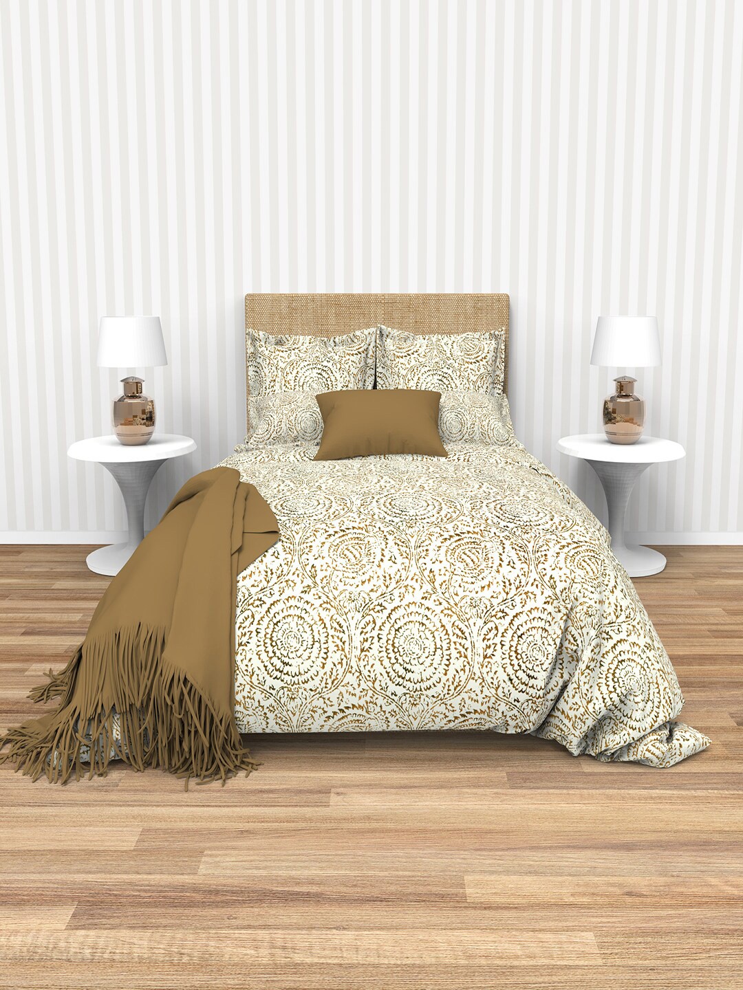THE WHITE MOSS Tiffany Cream & Gold-Toned 220TC Flat King Bedsheet & 2 Pillow Covers
THE WHITE MOSS Tiffany Cream & Gold-Toned 220TC Flat King Bedsheet & 2 Pillow Covers