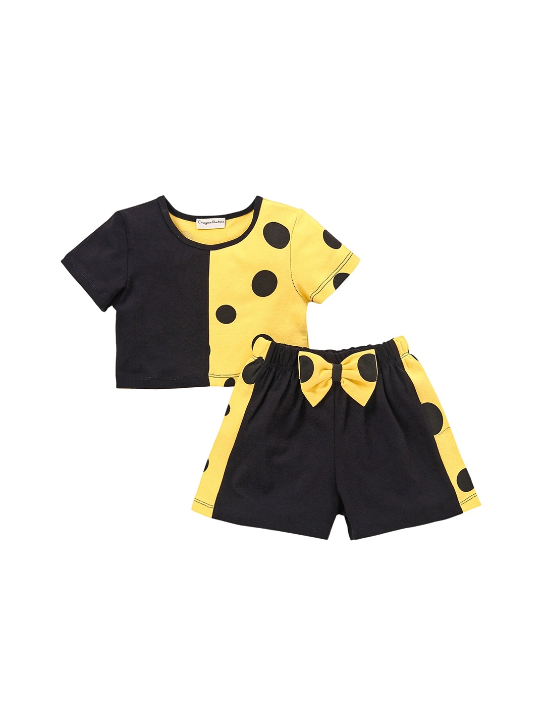 CrayonFlakes Girls Polka Dot Printed Cotton T-shirt with Bow Shorts Clothing Set, Black
CrayonFlakes Girls Polka Dot Printed Cotton T-shirt with Bow Shorts Clothing Set, Black