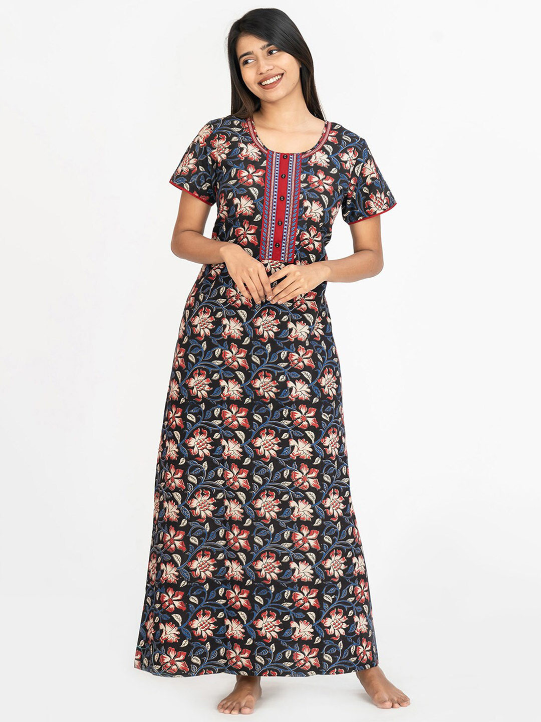 Maybell Floral Printed Pure Cotton Maxi Nightdress, Blue
Maybell Floral Printed Pure Cotton Maxi Nightdress, Blue