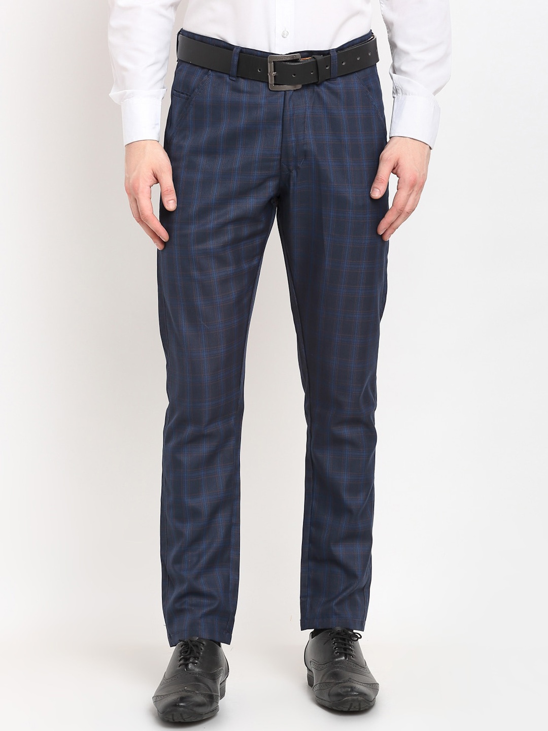 JAINISH Men Navy Checked Mid Rise Pure Cotton Tapered Fit Formal Trousers, Navy blue
JAINISH Men Navy Checked Mid Rise Pure Cotton Tapered Fit Formal Trousers, Navy blue