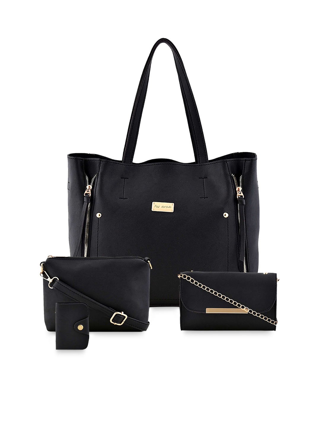 Pez dorado Combo Structured Shoulder Bag With Tasselled Detail, Black